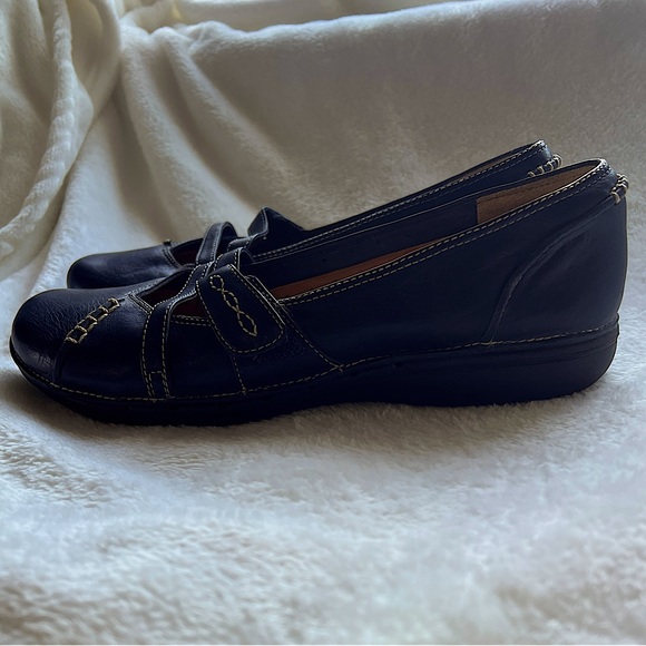 Clarks Unstructured Mary Jane Flats Womens Size 9 Navy Leather Loafers Mocs - Picture 11 of 14